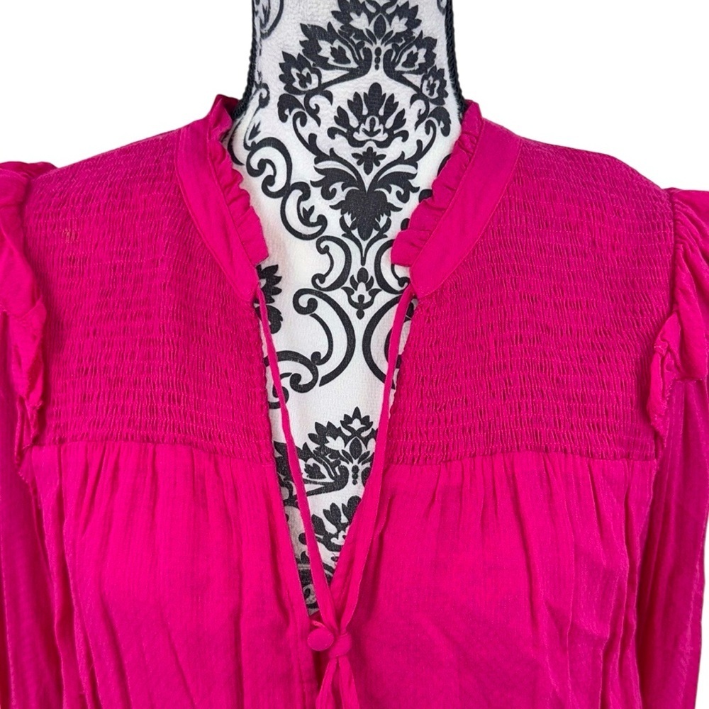 Allison New York Hot Pink Smocked Ruffle Mini Dress Women’s M – Boho Cottagecore - Picture 5 of 13